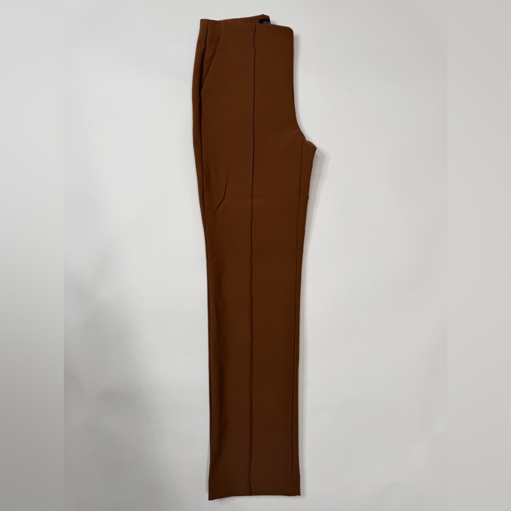 Chocolate Brown Skinny Trousers Crease Front Fitted Straight Leg Dress Pant Slim - Picture 6 of 17